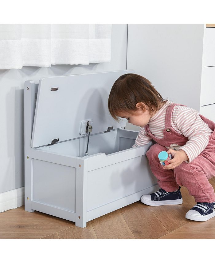 Qaba Kids 2in1 Wooden Toy Storage Box Bench Storage w/ Pneumatic Rod