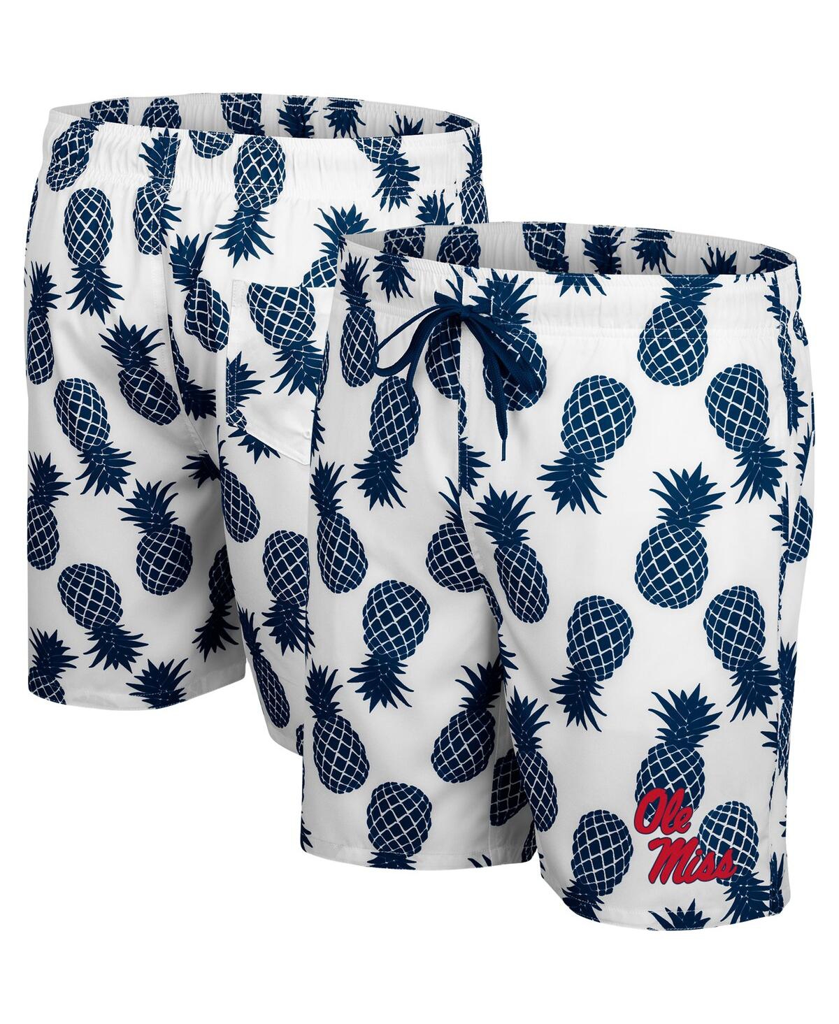 Shop Colosseum Men's  White, Navy Ole Miss Rebels Pineapple Swim Shorts In White,navy