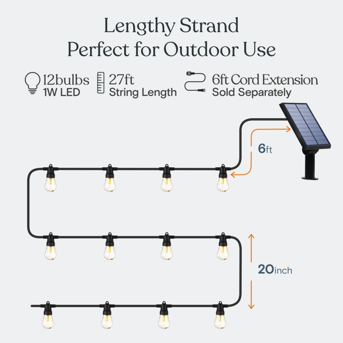 Brightech Ambience Pro 27 ft. Outdoor Solar Led 1-Watt String Lights with Warm White Hue