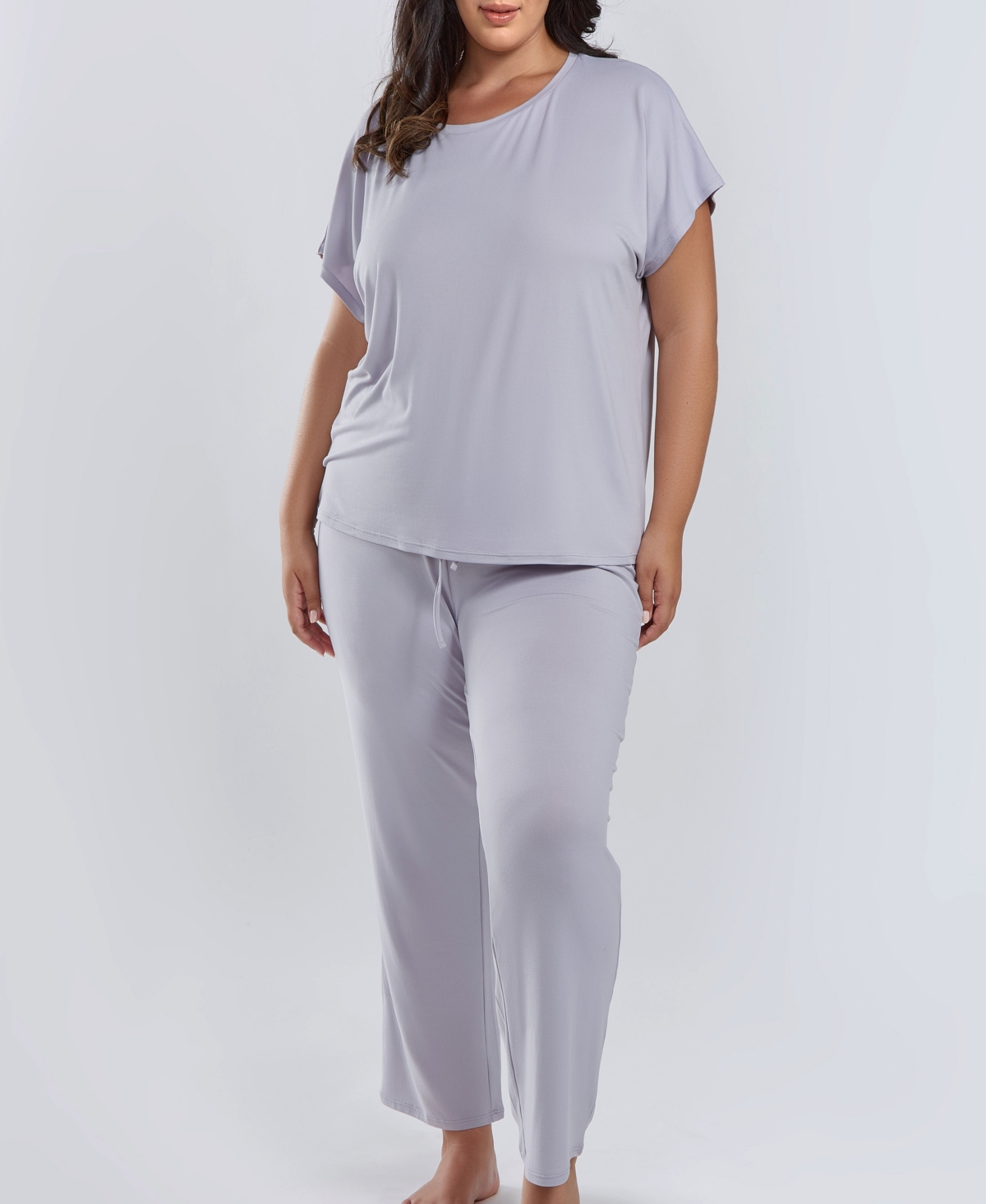 Icollection Jewel Cozy Plus Size Modal Pajama Pant Set, 2 Piece In Light Gray