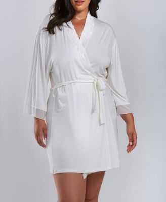 ICollection Cecily Plus Size Lace Robe With Mesh Trimmed Sleeves And ...