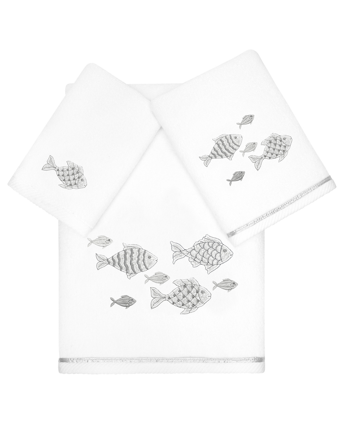 Linum Home Textiles Turkish Cotton Figi Embellished Towel Set, 3 Piece Bedding In White