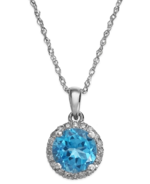 image of Blue Topaz (1-1/2 ct. t.w.) and Diamond Accent Pendant Necklace in 14k White Gold