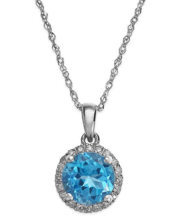 Macy's - Blue Topaz (1-1/2 ct. t.w.) and Diamond Accent Pendant Necklace in 14k White Gold (Also available in Mystic Topaz, Citrine & Garnet)