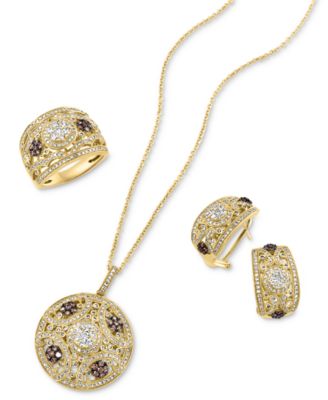 Effy Collection Effy White Espresso Diamond Filigree Necklace Ring Earrings Collection In 14k Gold In Yellow Gold