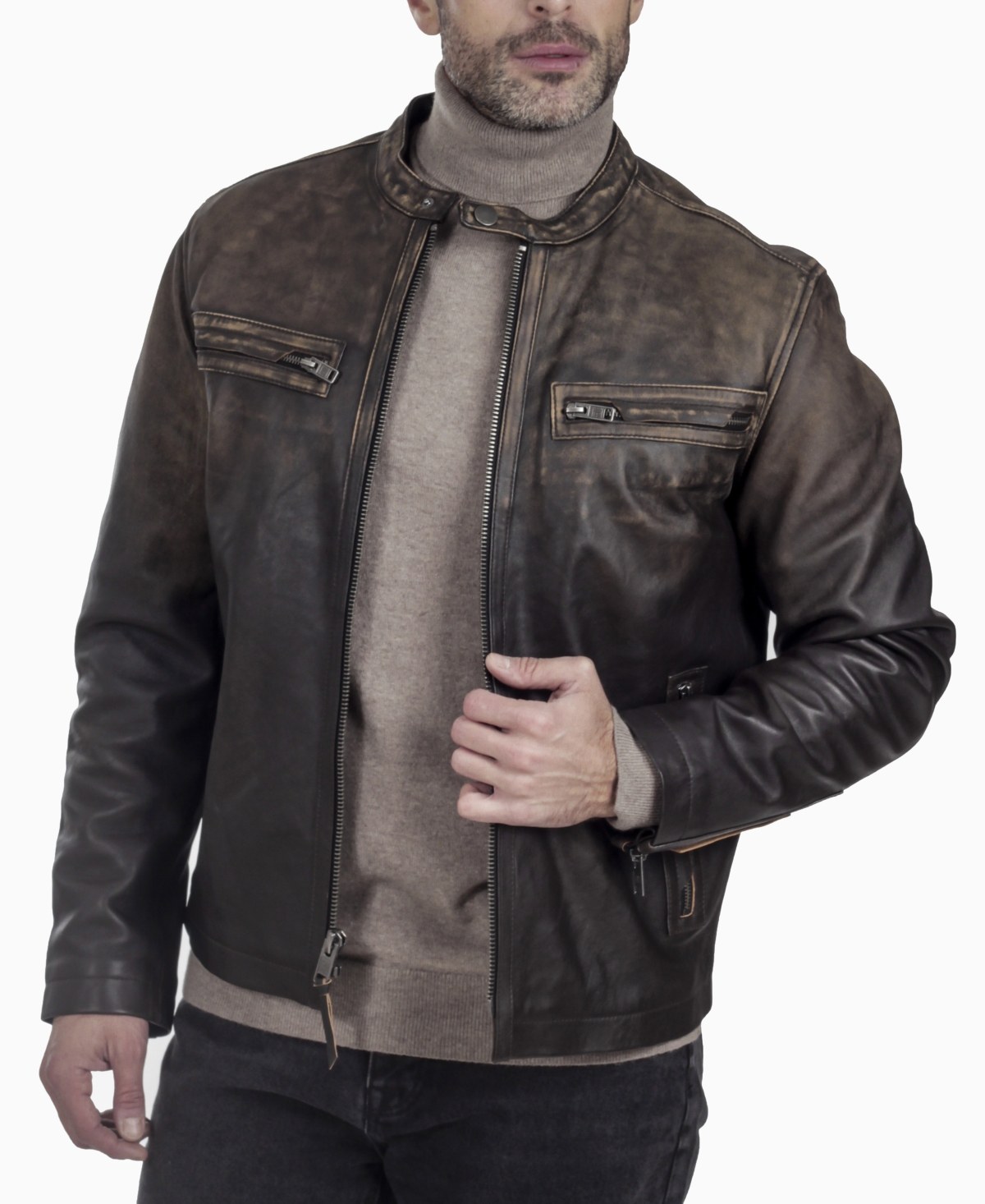 Frye Men's Vintage Two-tone Leather Cafe Racer Jacket In Brown