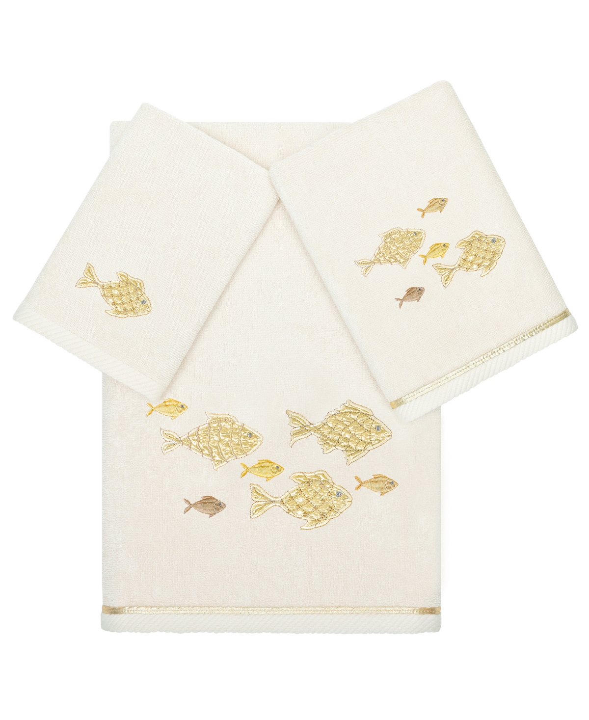 Linum Home Textiles Turkish Cotton Figi Embellished Towel Set, 3 Piece Bedding In Beige