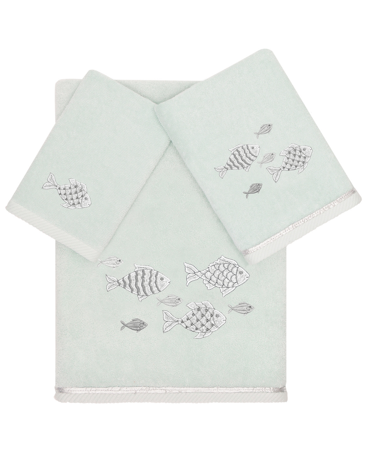 Linum Home Textiles Turkish Cotton Figi Embellished Towel Set, 3 Piece Bedding In Aqua