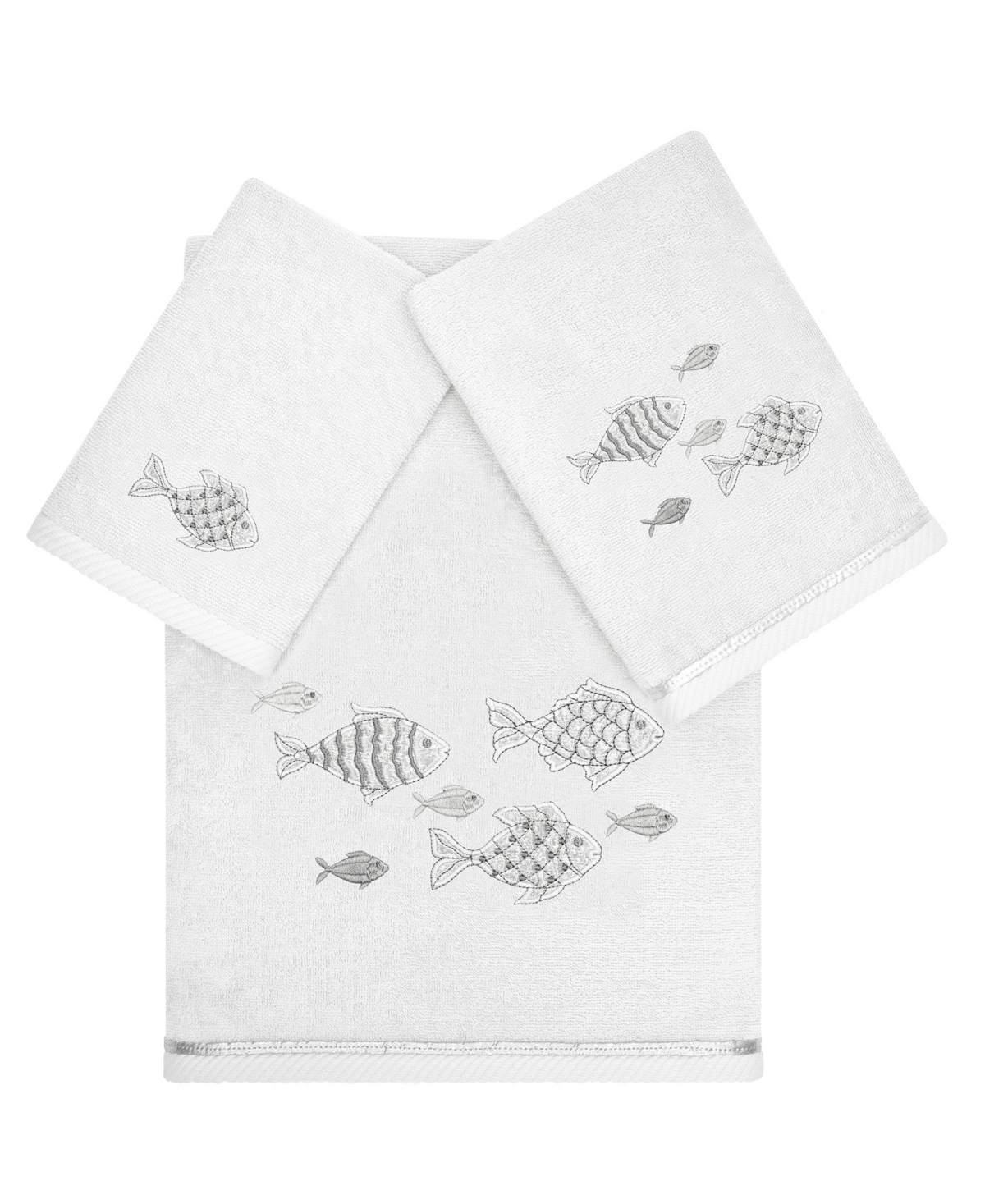 Linum Home Textiles Turkish Cotton Figi Embellished Towel Set, 3 Piece Bedding In Silver