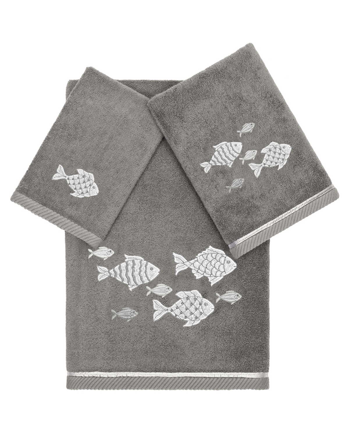 Linum Home Textiles Turkish Cotton Figi Embellished Towel Set, 3 Piece Bedding In Charcoal