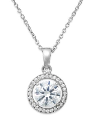 cubic zirconia halo pendant necklace