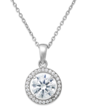 image of Giani Bernini Cubic Zirconia Halo Pendant Necklace in Sterling Silver or 18k Gold over Sterling Silver