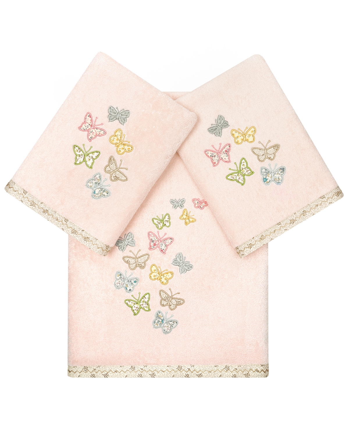Shop Linum Home Textiles Turkish Cotton Mariposa Embellished Towel Set, 3 Piece In Blush