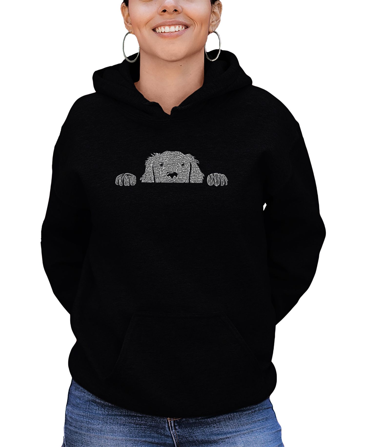 Women's Peeking Dog Word Art Hooded Sweatshirt