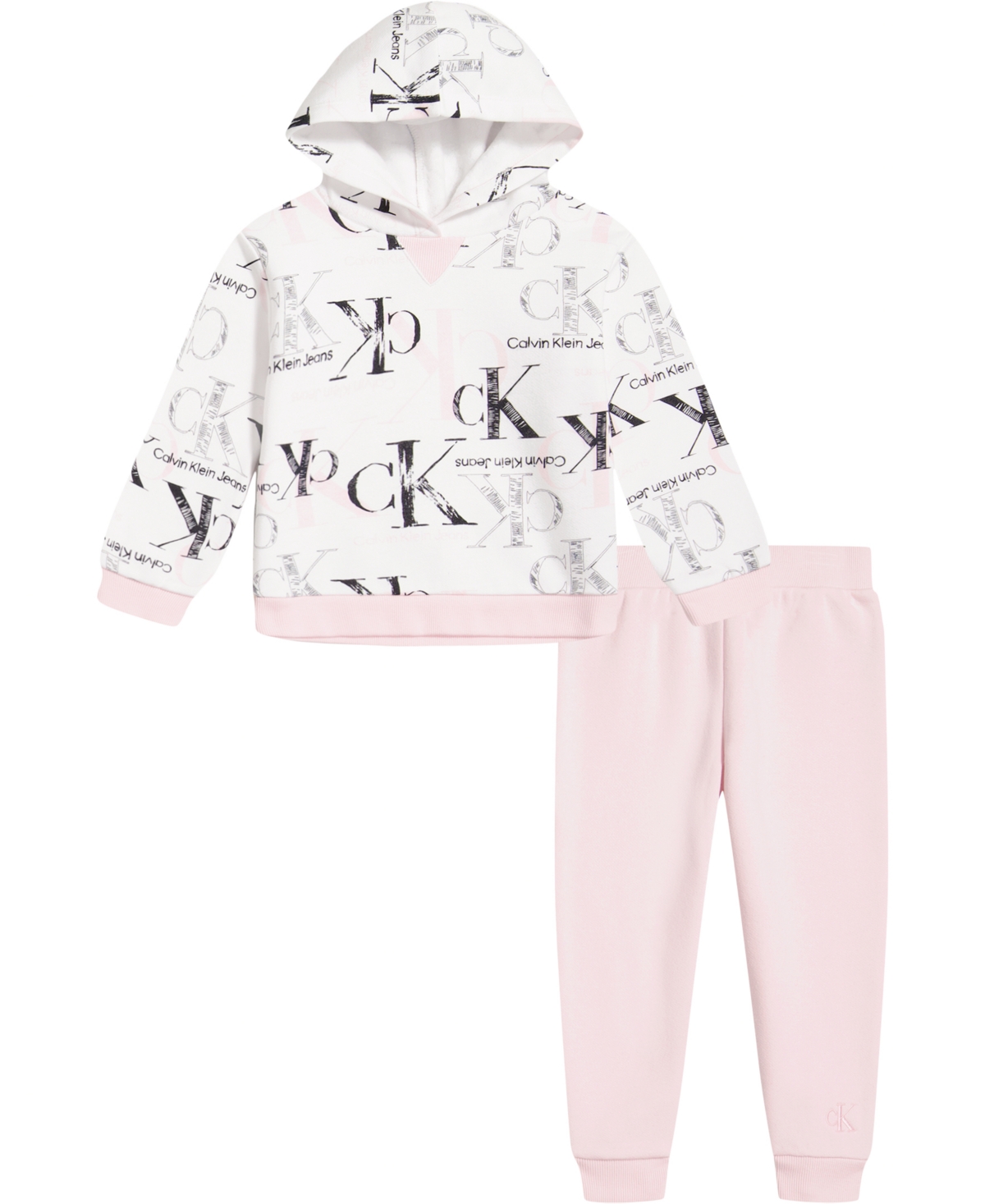 Calvin Klein Toddler Girls Fleece Monogram-print Hoodie And Joggers, 2  Piece Set In White | ModeSens