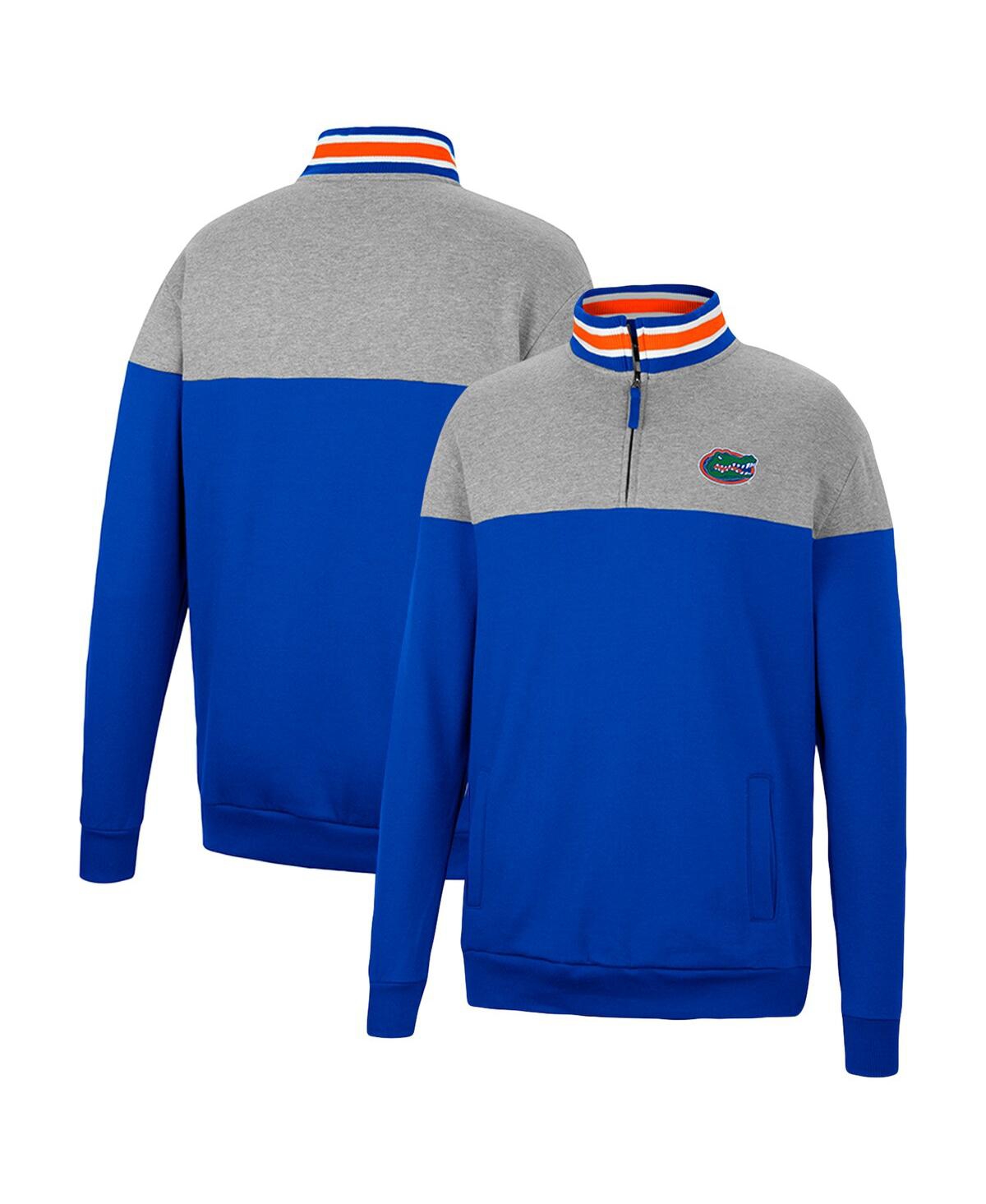 COLOSSEUM MEN'S COLOSSEUM HEATHERED GRAY AND ROYAL FLORIDA GATORS BE THE BALL QUARTER-ZIP TOP