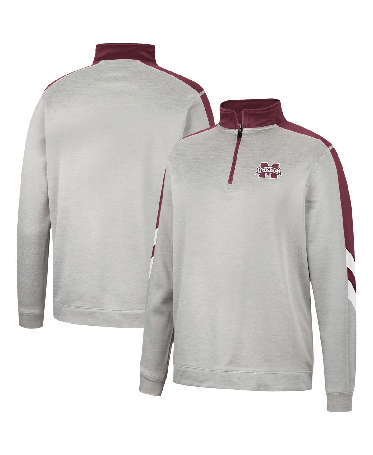 COLOSSEUM MEN'S COLOSSEUM GRAY AND MAROON MISSISSIPPI STATE BULLDOGS BUSHWOOD FLEECE QUARTER-ZIP JACKET