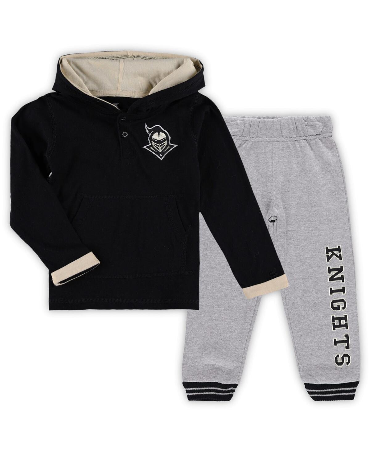 Colosseum Babies' Toddler Boys  Black And Heathered Gray Ucf Knights Poppies Pullover Hoodie And Sweatpants S In Black,heathered Gray