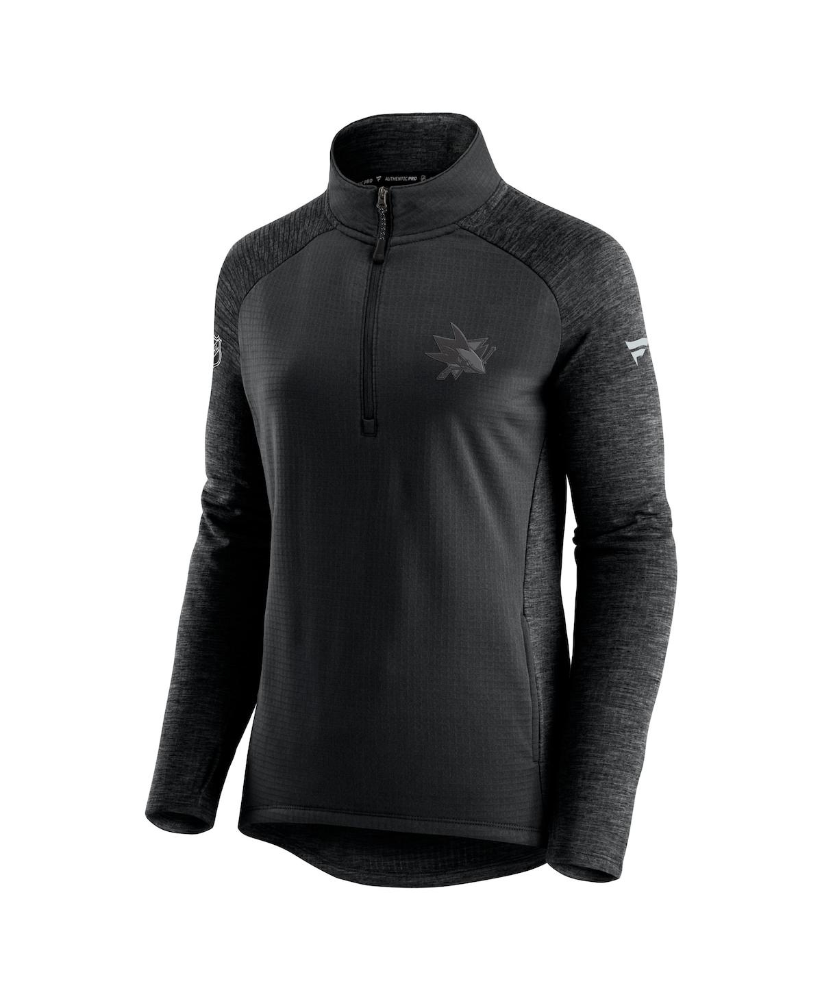 Fanatics Branded Black/heathered Charcoal San Jose Sharks Authentic Pro Travel & Training Raglan Qua In Black,heathered Charcoal