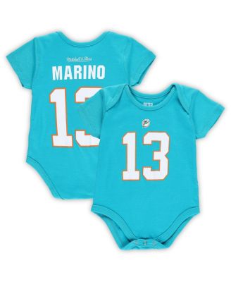 Boys and Girls Infant Dan Marino Aqua Miami Dolphins Mainliner Retired Player Name and Number Bodysuit