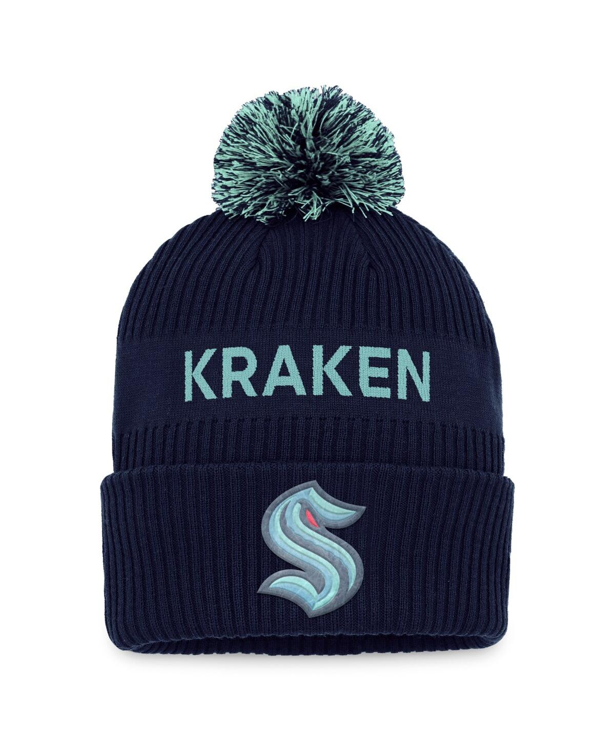Fanatics Men's  Deep Sea Blue, Light Blue Seattle Kraken 2022 Nhl Draft Authentic Pro Cuffed Knit Hat In Deep Sea Blue,light Blue