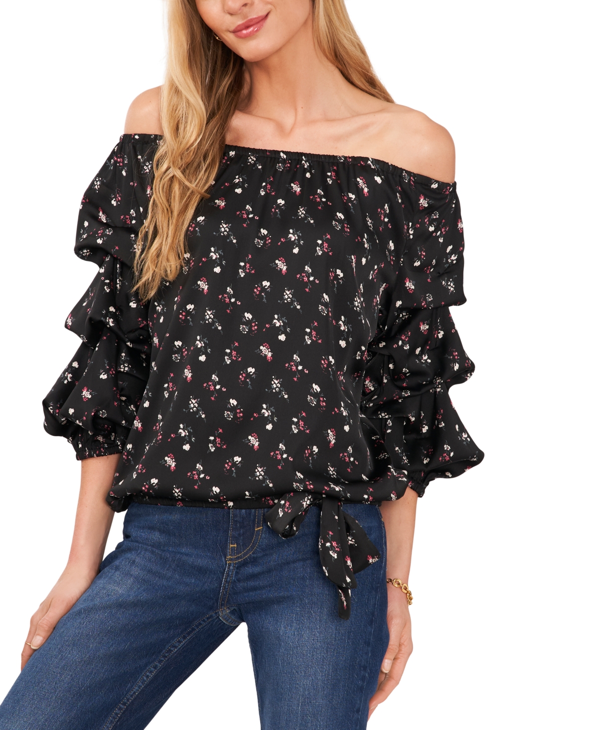 Vince Camuto Women's Printed Off-the-Shoulder Bubble-Sleeve Blouse