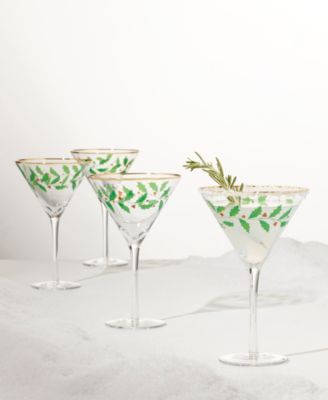 Holiday Decal Martini Glass, Set of 4