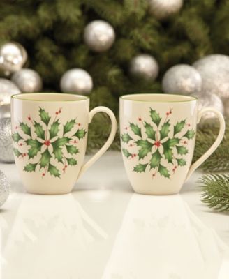 Hosting the Holidays Holly Mugs, Set of 2