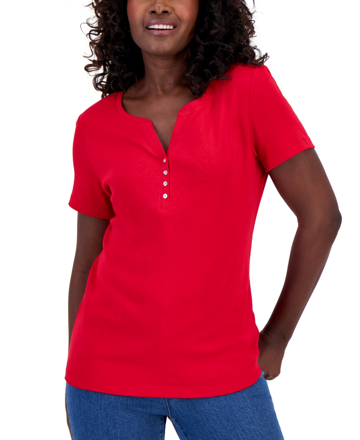 Short Sleeve Henley Top, Created for Macy's - New Red Amore