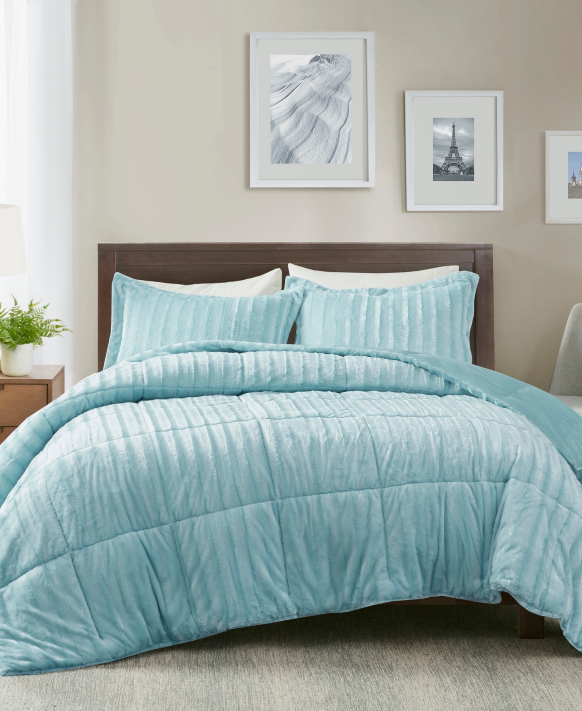Madison Park Duke Reversible Faux Fur 3-pc. Comforter Set, King/california King In Aqua
