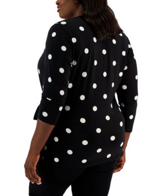 Plus Size Printed Side-Tie 3/4-Sleeve Top