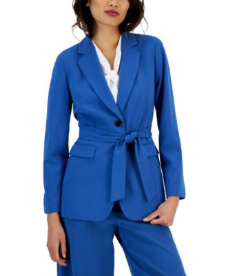 Tahari ASL - Women's Roll-Sleeve Belted Two-Button Blazer