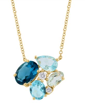 EFFY Collection - Multi-Gemstone (1-3/4 ct.t.w.) & Diamond (1/20 ct. t.w.) Cluster Pendant Necklace in 14k Gold