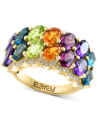 EFFY Collection - Multi-Gemstone (6-1/2 ct. t.w.) & Diamond (1/5 ct. t.w.) Rainbow Cluster Ring in 14k Gold