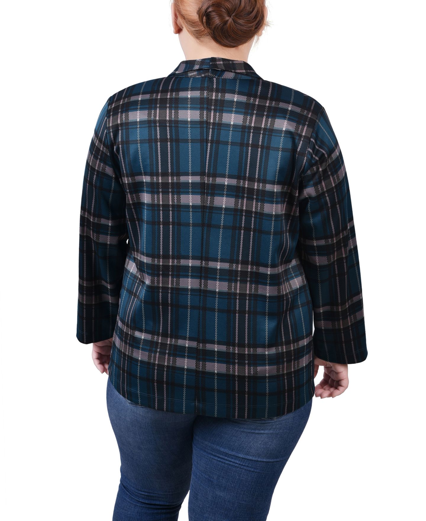Женский пиджак NY Collection Plus Size 3/4 Sleeve Ponte Blazer, цвет: Клетчатый — фото 2