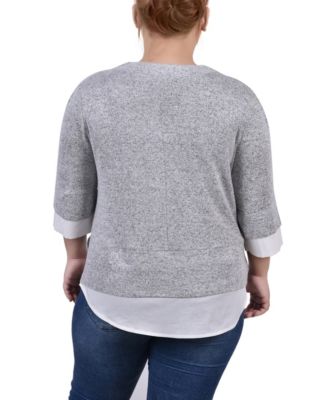 Plus Size Long Sleeve 2-In 1 Top