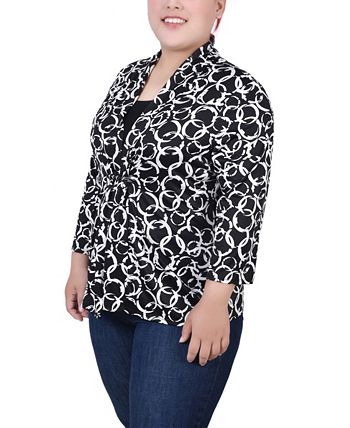 NY Collection Plus Size 3/4 Sleeve Two-Fer Top - Macy's