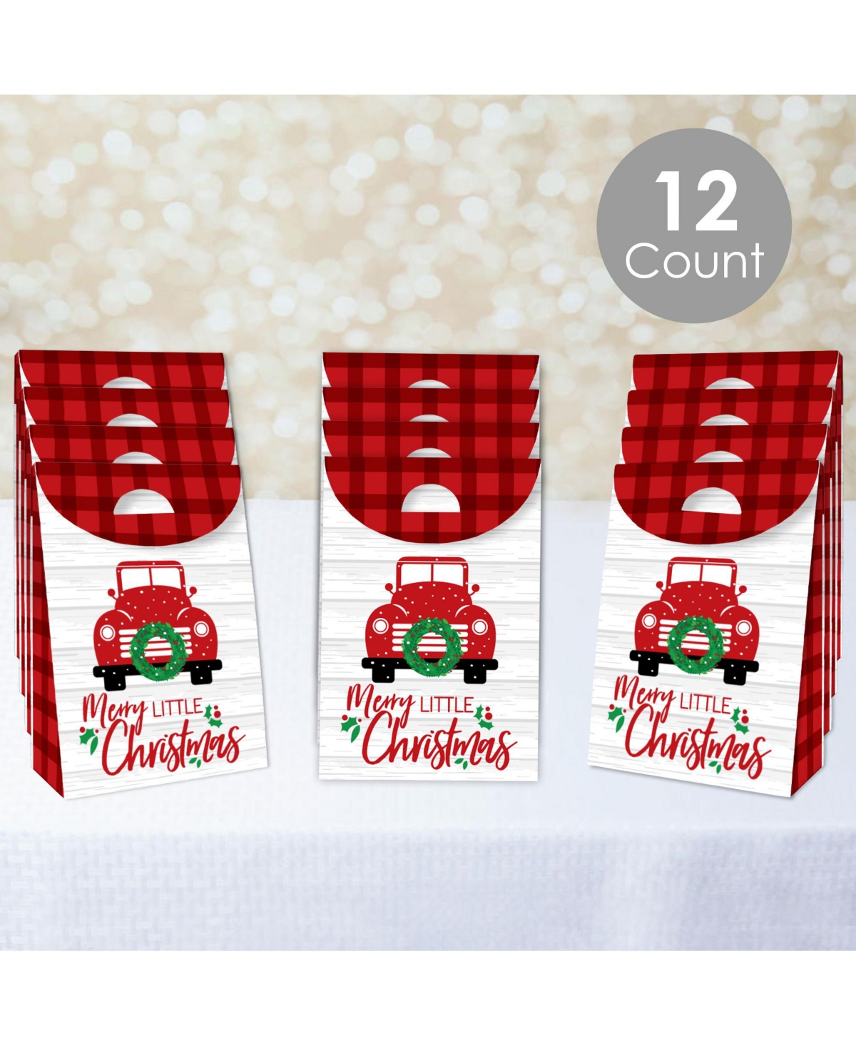 Big Dot of Happiness Merry Little Christmas Tree Red Truck Gift Favor Bags - Party Goodie Boxes 12 Ct