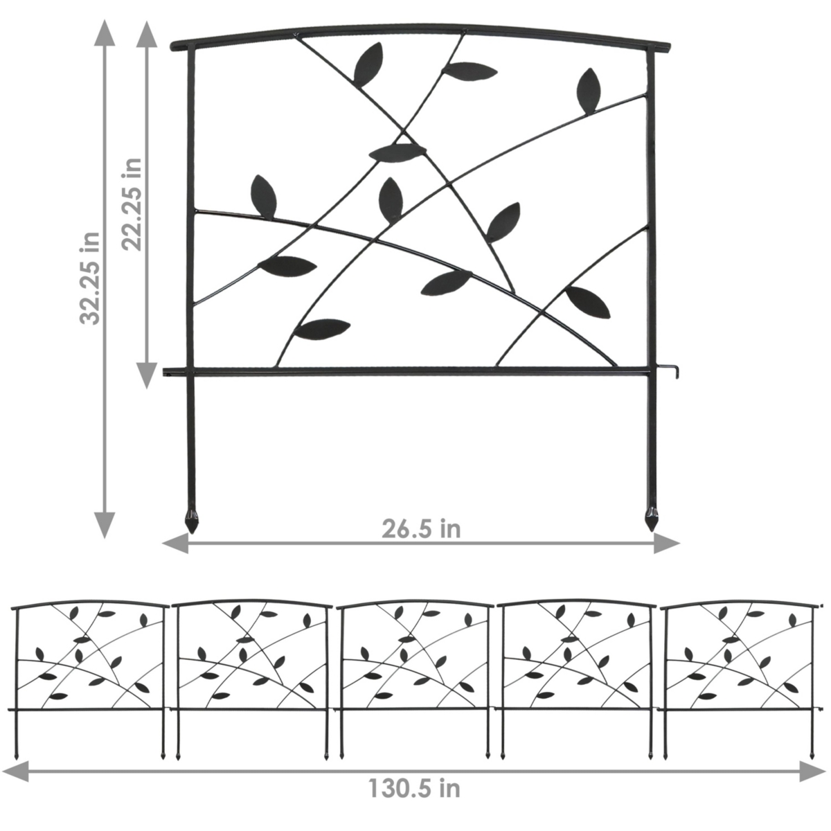 Sunnydaze Decor 5-Piece Modern Leaves/Vines Steel Border Fencing - -- Black