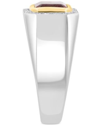 EFFY&reg; Men's Garnet (4-1/10 ct. t.w.) & Diamond (1/6 ct. t.w.) Ring in Sterling Silver & 14k Gold-Plate