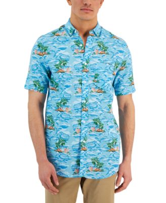 Club Room - Men's Island Waves Classic-Fit Textured Tropical-Print Button-Down Shirt