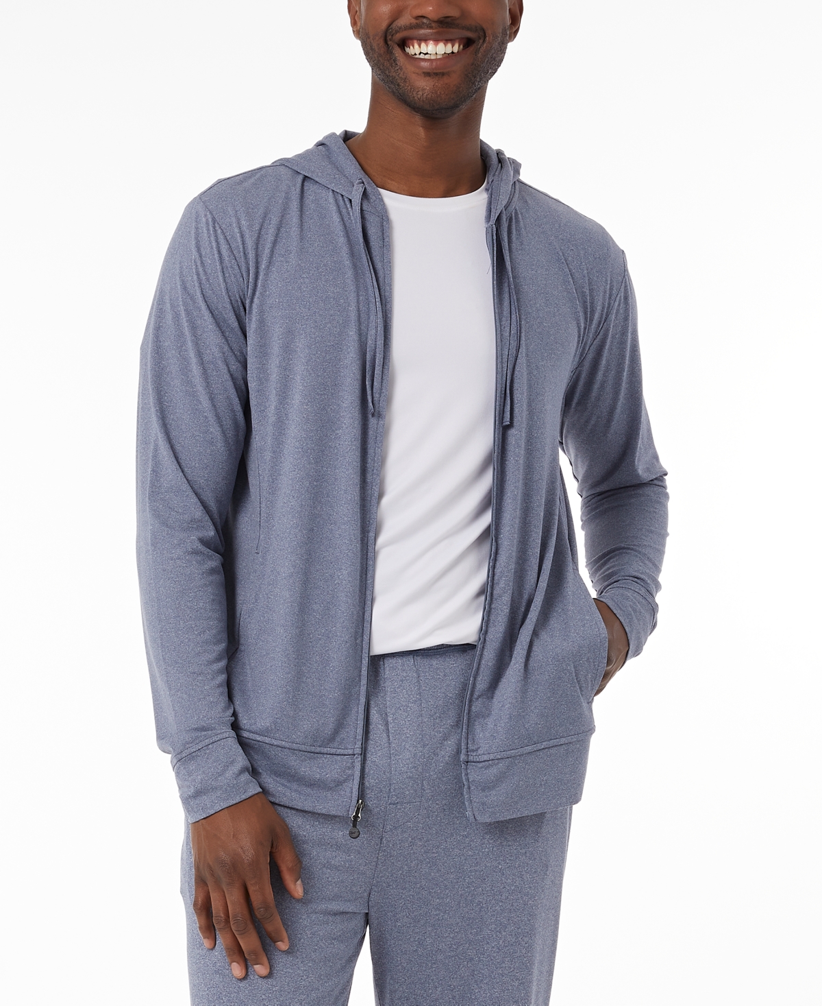 Shop 32 Degrees Men's Quick-dry Stretch Hooded Full-zip Sleep Jacket In Ht Dim Blu