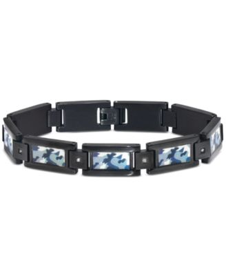 Macy's - Men's Diamond Accent Camo Carbon Fiber Link Bracelet in Black Ion-Plated Stainless Steel
