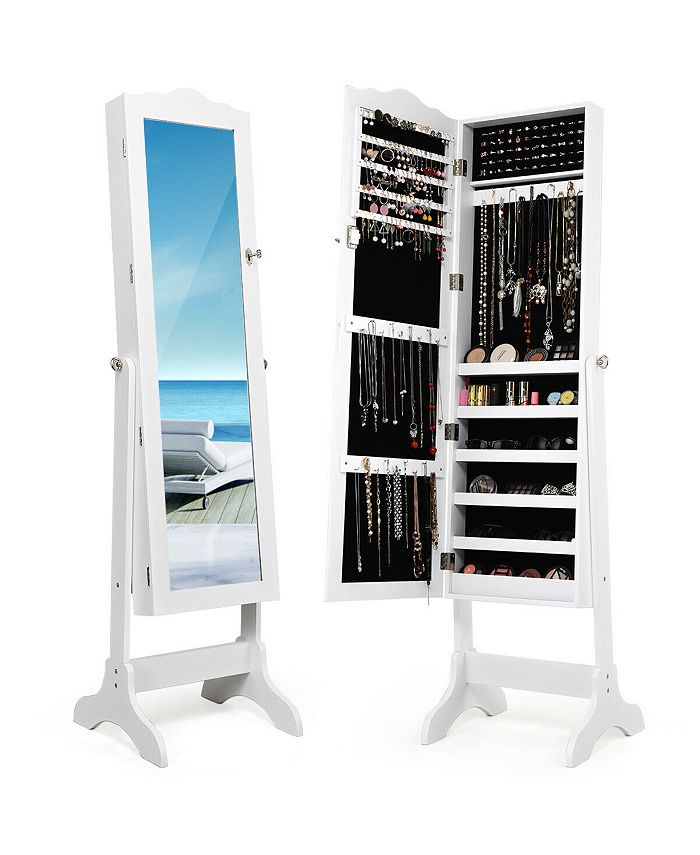 Costway Mirrored Jewelry Organizer Storage Box White Macy's