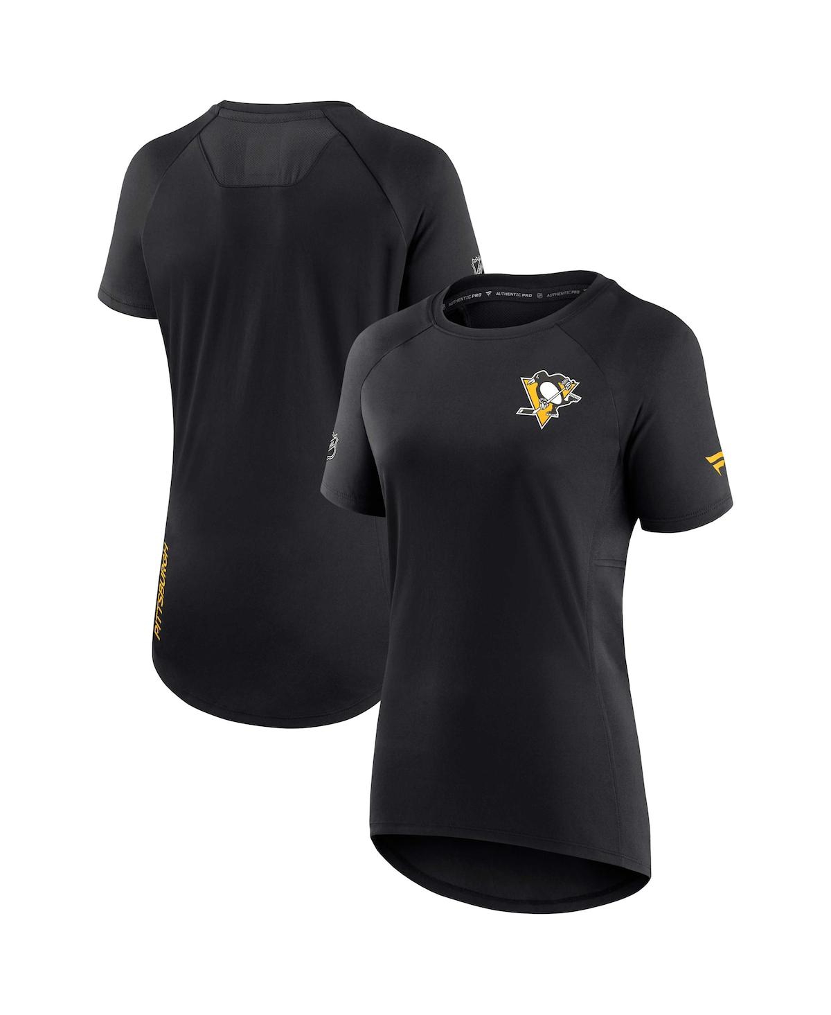 Fanatics Women's  Black Pittsburgh Penguins Authentic Pro Rink Raglan Tech T-shirt