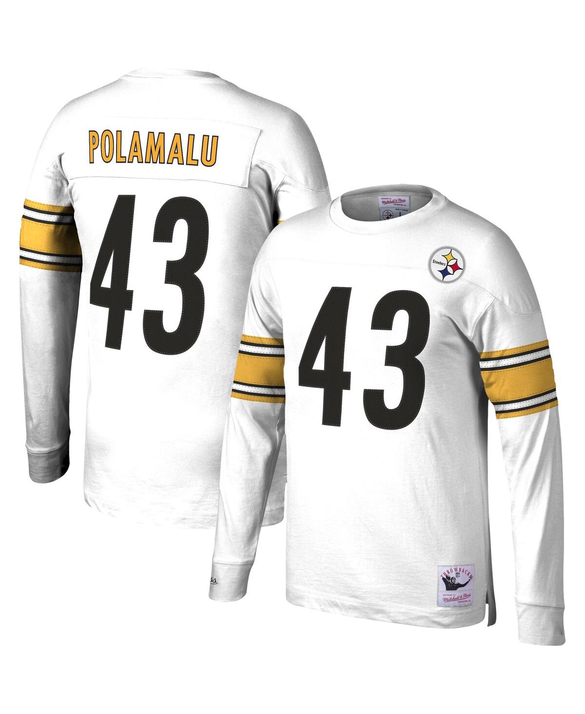 Mitchell & Ness Men's Troy Polamalu White Pittsburgh Steelers 2007 Retired Player Name And Number Long Sleeve T-shir In White