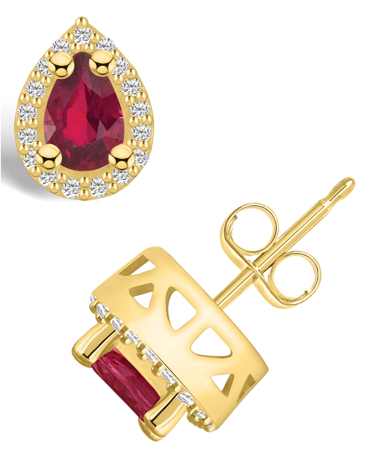 Macy's Ruby (1 Ct. T.w.) And Diamond (1/6 Ct. T.w.) Halo Stud Earrings In Gold