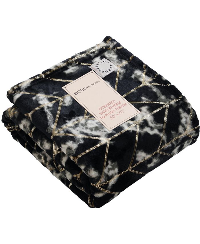 BCBGeneration Marble Foil Printed Plush Throw Blanket, 50" x 70