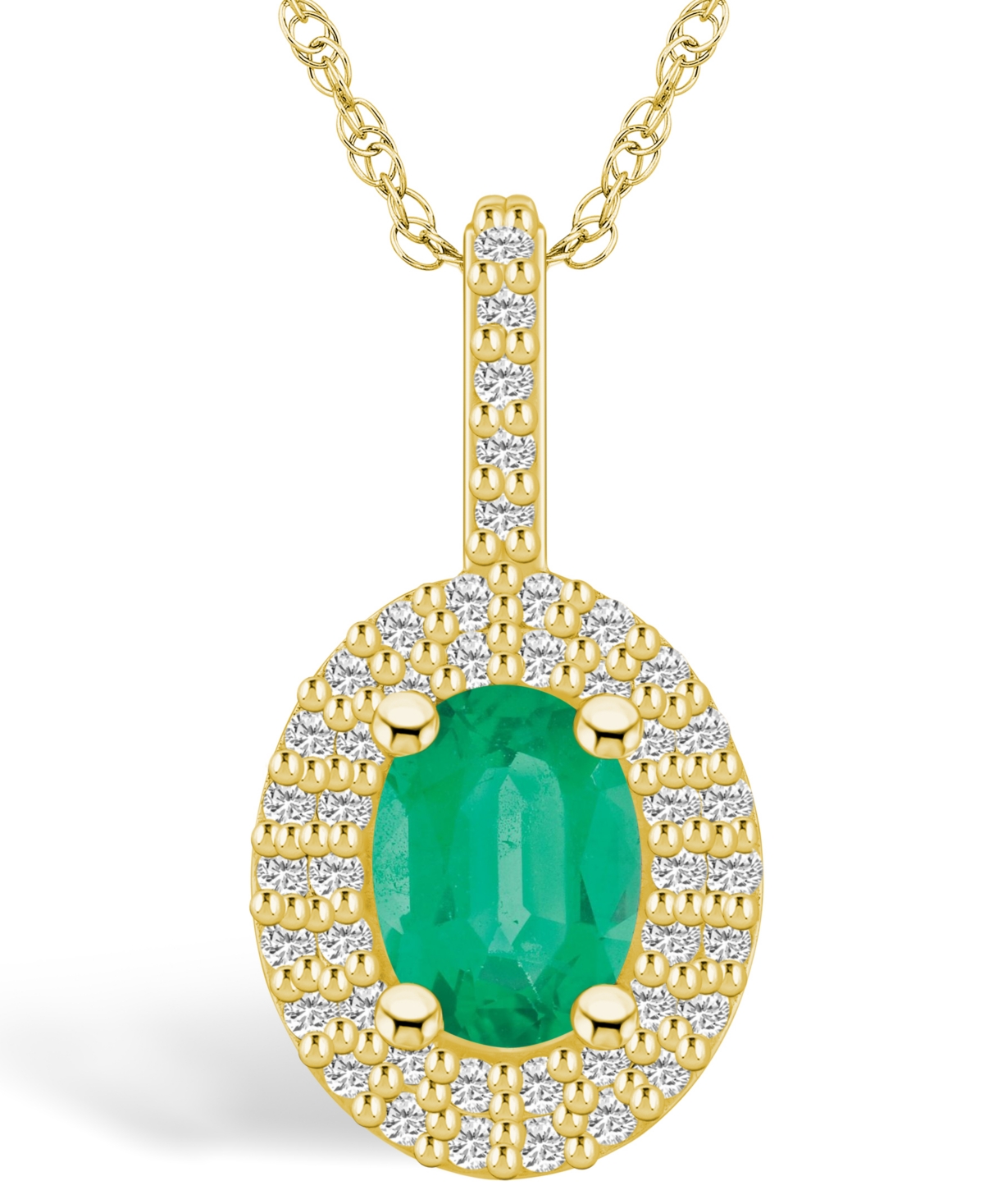 Macy's Emerald (1-1/5 Ct. T.w.) And Diamond (1/2 Ct. T.w.) Halo Pendant Necklace In Gold