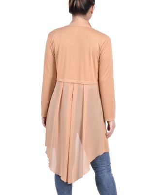 Women's Long Sleeve Knit Cardigan with Chiffon Back